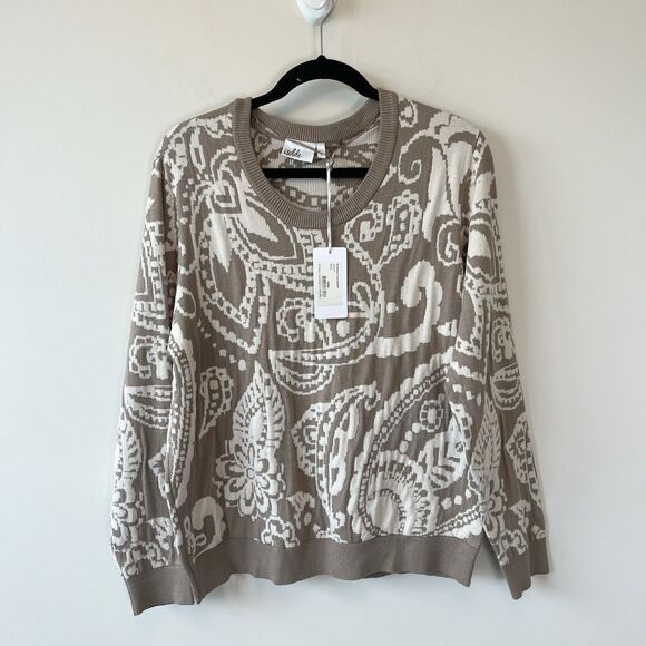 Isolde Paisley Print Stretch Knit Jumper Sweater Brown Cream Size Large NWT's - Picture 3 of 9